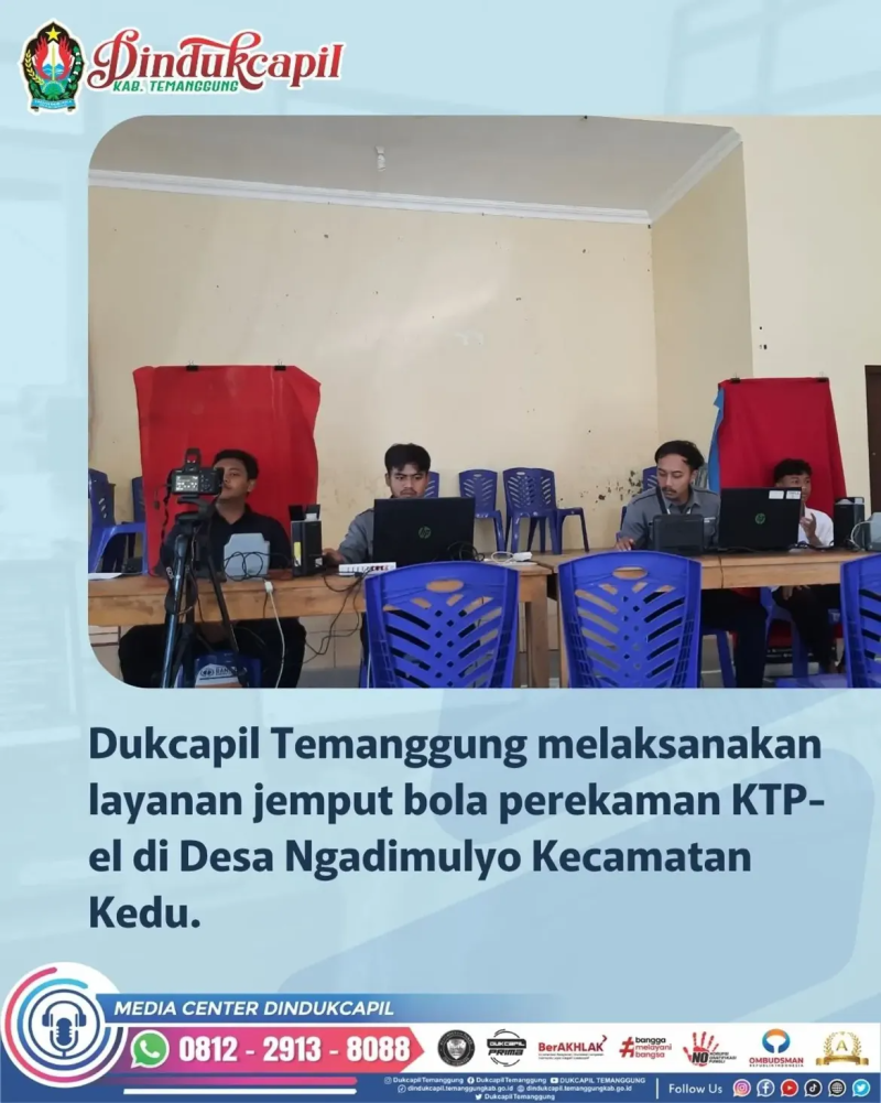 Dukcapil Temanggung melaksanakan layanan jemput bola perekaman KTP-el di Desa Ngadimulyo, Kecamatan Kedu.