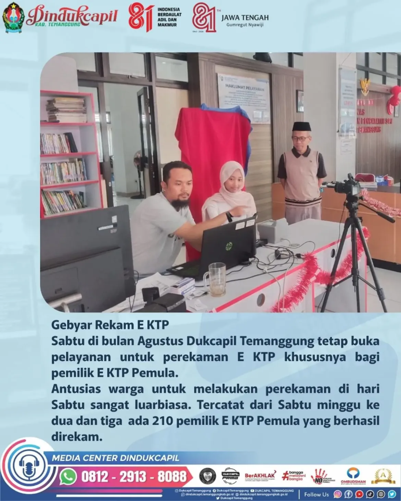 Gebyar Rekam E-KTP Sabtu, Dukcapil Temanggung Tetap Hadir Melayani