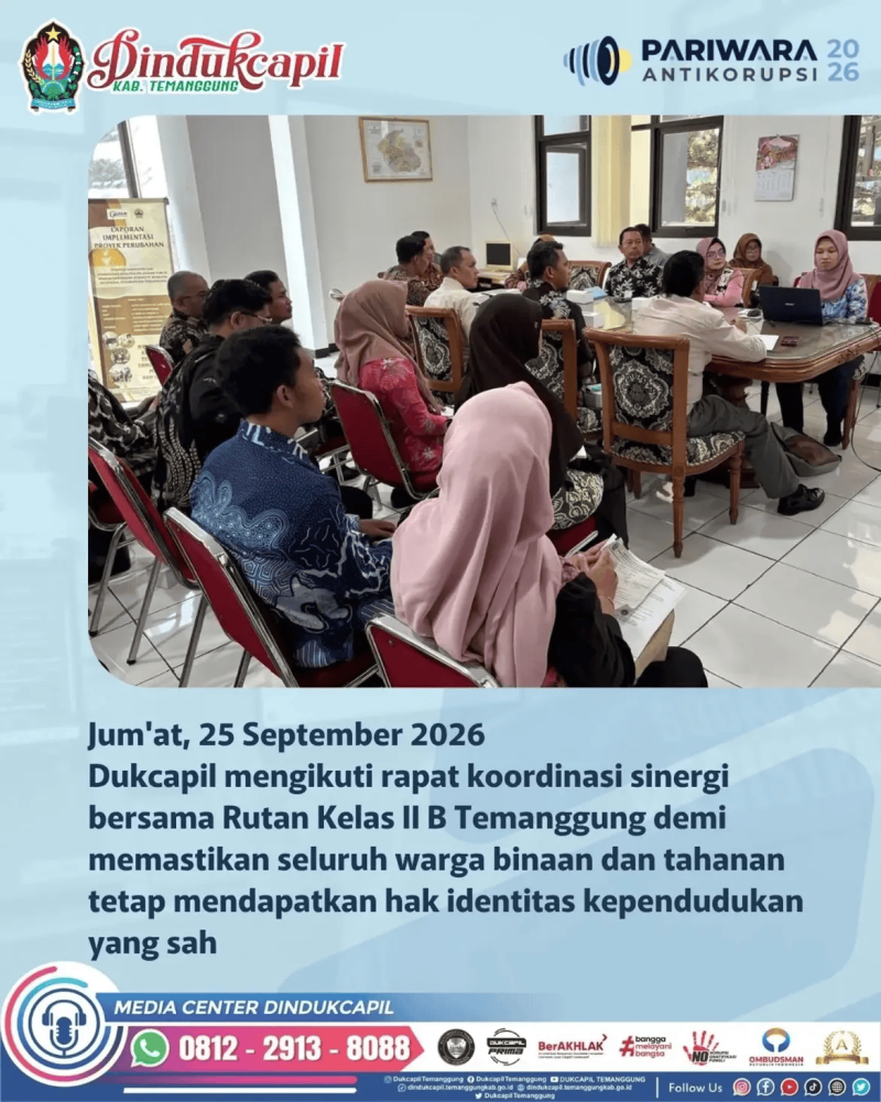 Dindukcapil Kabupaten Temanggung mengikuti Rapat Koordinasi Sinergi bersama Rutan Kelas II B Temanggung.