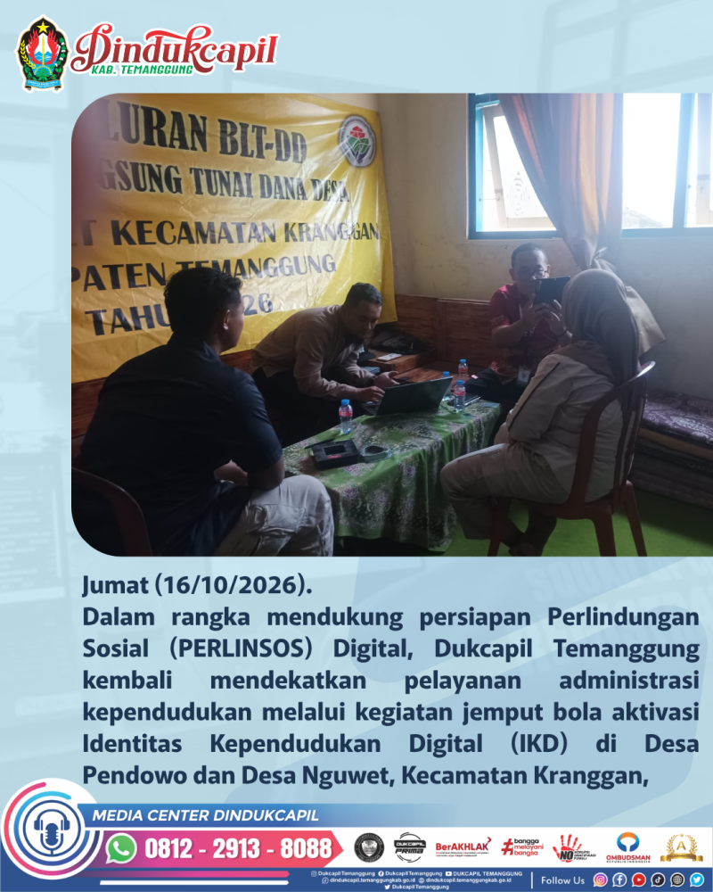 Dukcapil Temanggung Gelar Jemput Bola Aktivasi IKD di Desa Pendowo dan Nguwet