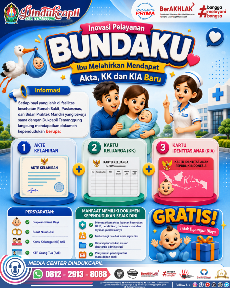 Inovasi Pelayanan BUNDAKU (Ibu Melahirkan dapat Akta, KK dan KIA Baru)